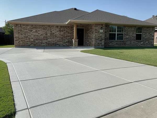 Newly poured concrete driveway in Magnolia, TX finished with a smooth broom texture